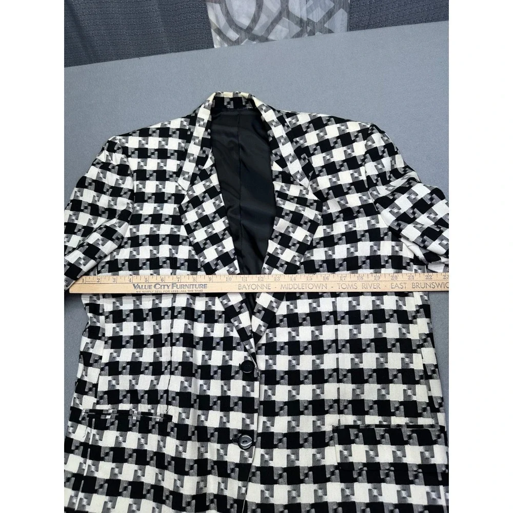 Saint Pierre Vintage Black White Geometric Checkered Blazer Jacket Womens XL